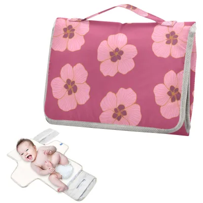 Hawaiian Pink Hau Flower Portable Newborn Waterproof Baby Changing Mat Custom Infant Foldable Travel Changing Pad with Logo