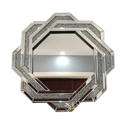 Luxury Art Deco Handmade Glass Mirror Decorative Bone Wall Mirrors Bordered with Diamond Inlaid Design