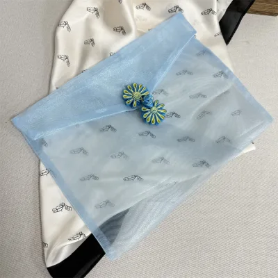 Logo Printed Blue Organza Envelope Jewelry Gift Packaging Luxury Organza Envelope Pouch