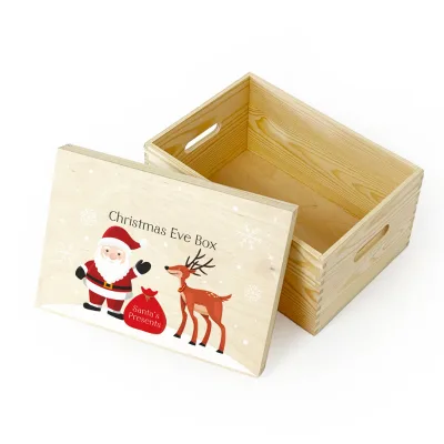 Kids Wooden Christmas Eve Box Custom Xmas Box Custom Wooden Memory Box Rustic Santa Gift Box Holiday Keepsake Box