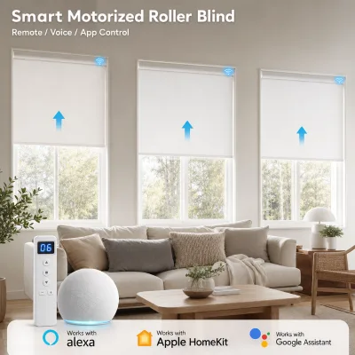Smart WiFi Remote Control Electric Roller Blinds Thermal Insulating Built-In Anti-UV Waterproof Polyester for Office & Home Use