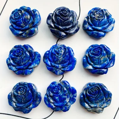 Natural Lapis Lazuli Hand Carved Rose Flower Crystal Figurine Healing Stone Decor Gift for Home Desk Ornament