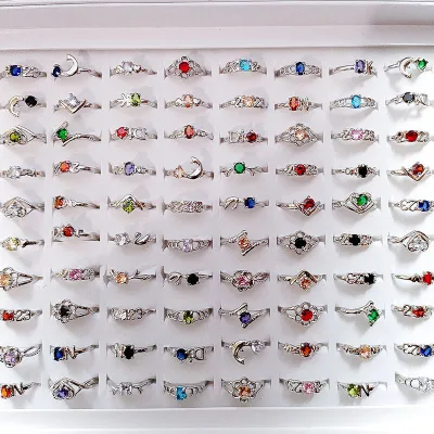 Wholesale Cheap Classic Crystal Zircon Ring Colored Design Mix Stone Diamond Rhinestone Engagement Finger Rings for Women