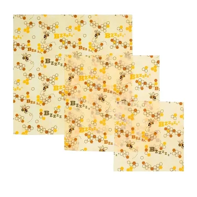 Customized Organic Cotton  Reusable Beeswax Food Wraps Set 3Pcs Assorted Sustainable Beeswax Wrap Washable Wax Wrapping