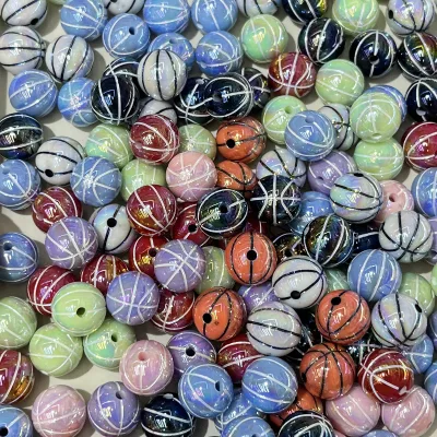 16mm Acrylic UV-plated Colorful Basketball Beads DIY Handmade Jewelry Beading Pens Keychains Pendantscrafting Supplies