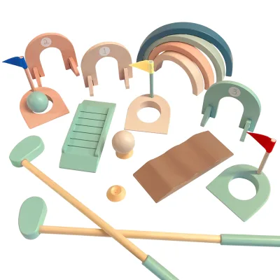 Wooden Indoor Mini Golf Toy Set Eco-Friendly Cartoon Style Kids Portable Mini Golf Course Promotional Toy for Home Play