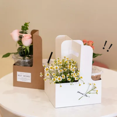 Floral Packaging Gift Carry Bag Custom Print logo Mini Black Craft Flower Bag for Bouquets