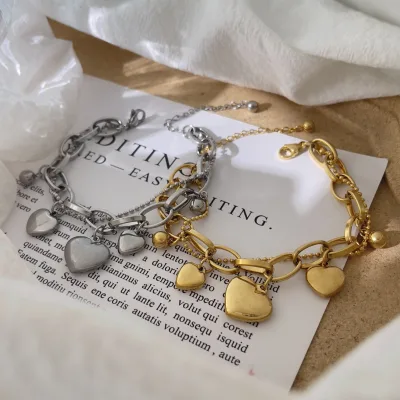 Heart Charm Bracelet Chain Stainless Steel With Gold Plated 18k Ladies Bracelets Wholesale Europe Vintage Jewelry ALN25121393