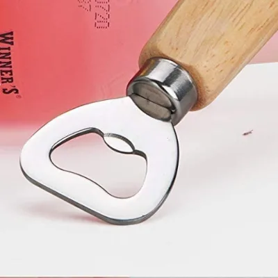 Custom Engraved logo Stainless Steel Wooden Round Handle Catcher Bulk Wood Handle Bottle Opener Beer