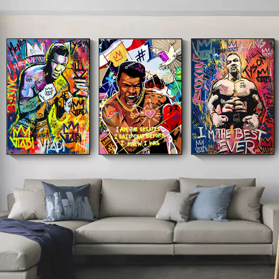 Modern Home Decoration Boxing Graffiti POP Art Wall Painting Boxer Legend Inspirational Portrait Oil Painting