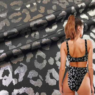 Glitter High Stretch Spandex Elastic Nylon Cheetah Leopard Printed Microfiber Fabric for Beachwear
