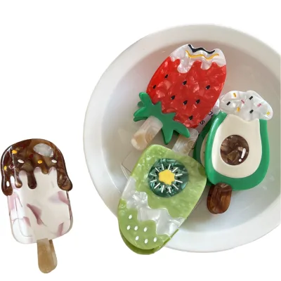 Cute and Sweet Hair Accessory New Arrival Fruit-Themed Strawberry and Chocolate Hair Clips Acetate Material