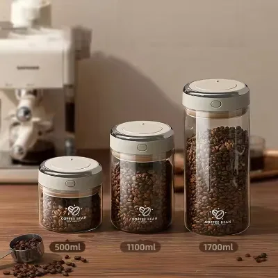 Airtight Pantry Organizer Kitchen Glass Storage tank Pop up Spice Coffee Bean Jars Glass Storage Organizer for Kitchen Pantry