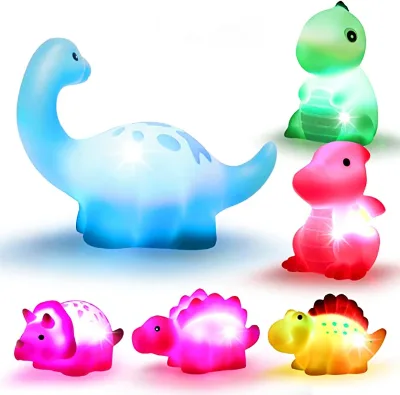 6 Packs Dinosaur Light-Up Bath Toys Floating Bath Toys Set for Baby Shower Pool Bath Toys