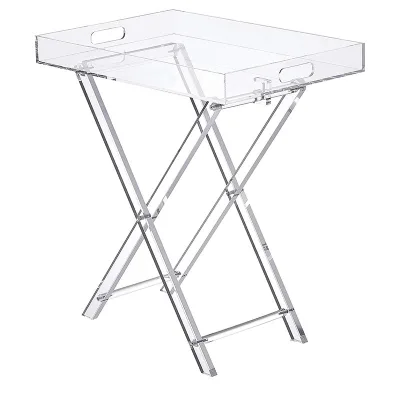 Custom Clear Acrylic X Frame Side Tray Table Modern Accent End Table for Living Room Bedroom Home Decor