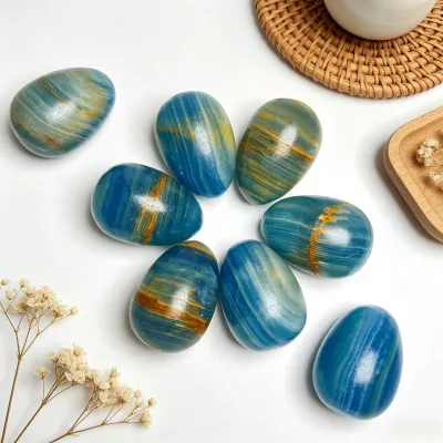 Wholesale High Quality Polished Crystal Egg Blue Onyx 4-5cm Natural Stone Eggs for Healing Gift and Home Decor