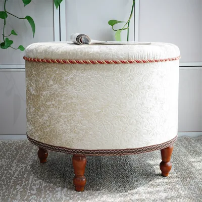 Living Room Elegant Tufted Round Footstool Lounge Chair Ottoman Stool