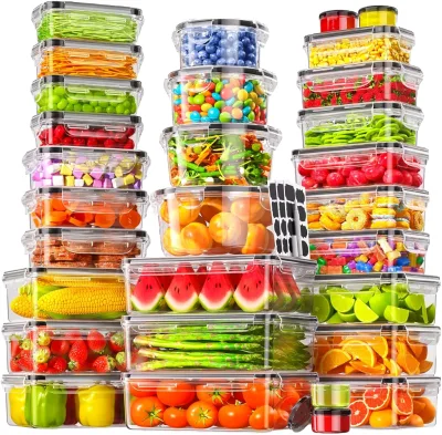 Square Clear Plastic Food Storage Container for Refrigerator Kitchen Organization