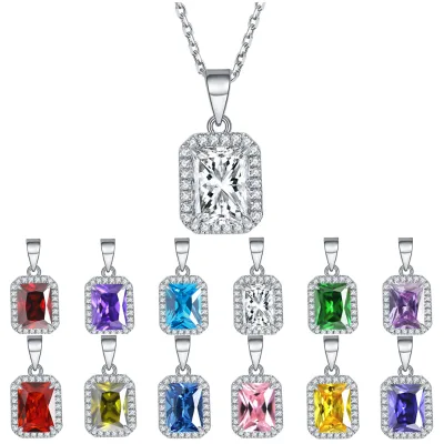 Unique Design S925 Sterling Silver 12 Month Birthstone Radiant Cut 5A Cubic Zirconia Love Gift Necklace Jewelry for Women