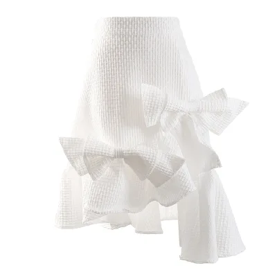 High Quality Vintage Western Style Women's Empire Waist Casual Skirt Breathable High-Waist Bow Ruffled Irregular Design Autumn