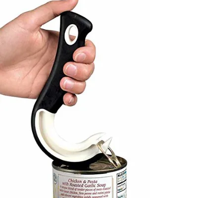 Healthmenex Plastic Easy Open Ring Pull Can Opener Eco-Friendly Durable J Shaped Kitchen Aid for Arthritis Hands