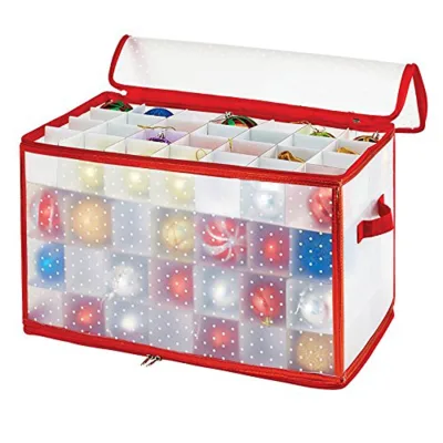 Adjustable Dividers Zippered Closure Christmas Ornament Plastic Storage Box Living Room Decorative Organizer for Clothing Shoes