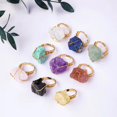 New Fashion Handmade Natural Stones Ring High Quality Natural Healing Crystal Rings Mixed Raw Stone Ring for Gift