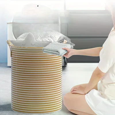 Haundry Thickened Tall Laundry Basket With Handle, Large Collapsible Round Laundry Hamper Bin Laundry Bag for Clothes Storage
