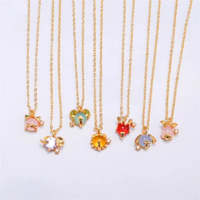 Small Animal Cute Elephant Rabbit Lion Pig Dog Mouse Cat Head Charms Gold Plated Choker Necklace