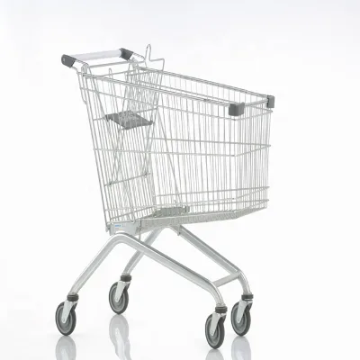 100L Europe Type ZInc and Powder Coating Supermarket Steel Trolley Cart