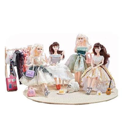 4 Styles Mixed 11 Inch 11 Joint Girls Pretend Play Toys with Colorful Clothes Bags Shoes and Caps