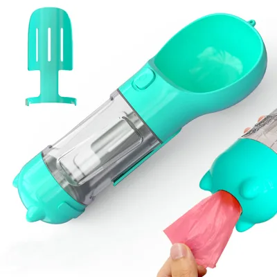 C&C Wholesale Hot Selling 4 in 1 Dog Water Bottle Drink Feeder Portable Eco-Friendly Plastic Pet Water Dispenser with Poop Bag