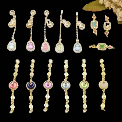 Chinese-Style Color-Preserving Ancient Method Gold Inlaid Zircon Oval Pendant, Peace And Joy Gourd Tassel Extension Chain Diy Ac