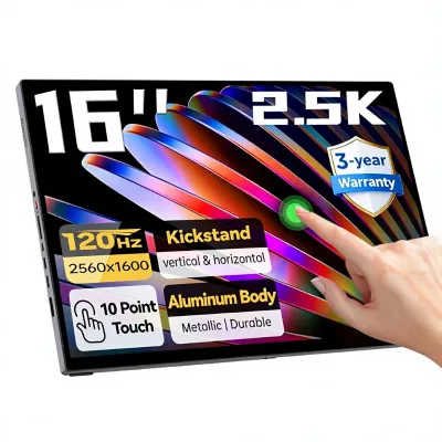 Intehill 16" 2.5K Touchscreen Portable Gaming Monitor 120Hz HDR FreeSync 16 10 Full Laminated Tempered Glass Travel Monitor