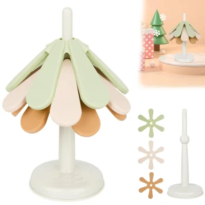 Silicone Tree Shape Trivet Set 3 Layers Foldable Heat Resistant Coaster for Hot Dishes Pots Bowls Teapots Hot Pots Tableware