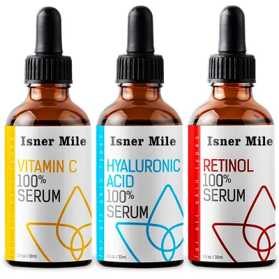 Organic Natural Anti Aging Moisturizing Skincare Vitamin C Retinol Hyaluronic Serum Facial Serum Set 3 Pack