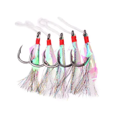 Hot Sales 5pcs/bag Cheap Price Fishing Tackle Single Fishing Hook With Feather