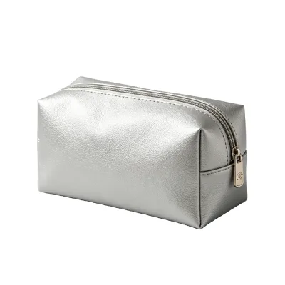 Sliver PU Leather for Portable Storage Bag Travel Makeup Pouch for Women Soft Faux Suede Cosmetic Bag