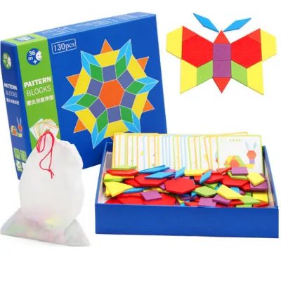 Montessori 130pcs  Creative Wooden Puzzles, Geometric Figures Cognitive Puzzles, Parent-child Interactive Early Education Puzzle