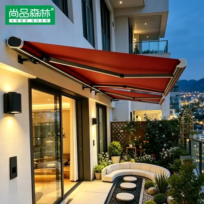 High Quality Custom Modern Manual Retractable Aluminum Awning Full Box Curved Arm Window Application Terrace Garden
