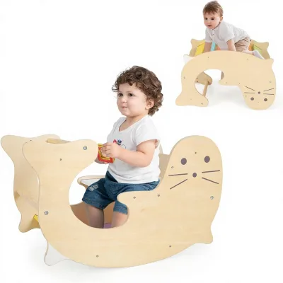 Wooden 3-in-1 Climbing Arch Rocking Horse Play Table for Toddlers-Montessori Pikler Indoor/Outdoor Activity Toy Gift