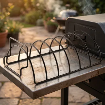 Non-stick Carbon Steel BBQ Rib Rack for Smoking & Grilling Heavy Duty Roasting Stand Fits Charcoal Gas Grill Oven