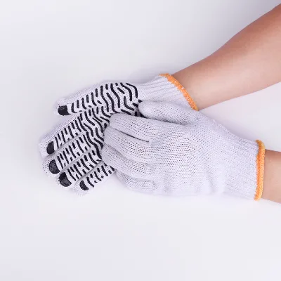 22-27cm Length 10G 7G Cheap Natural Black Cotton Safety Glove PVC Dots Knitted Work Driving Mechanic Glove Heavy Duty Resistant