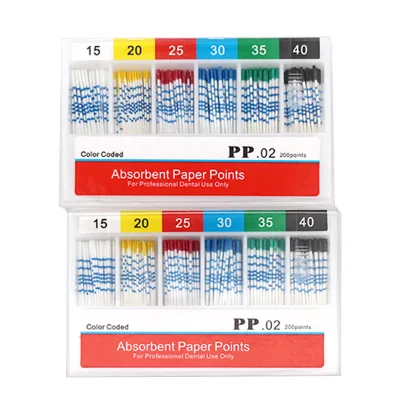 Professional Manual Dental Paper Points 02 04 06 Taper Highly Absorbent Root Canal Drying Points 200 Points/Box OEM CE Certified
