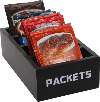 Black Divided Wood Pantry Organization Tea Bag Organizer Tea Box Sugar Packet Holder
