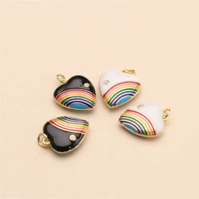 Wholesale Fashion Enamel Heart Charm for Women 18K Gold Plated Dripping Oil Heart Shape Rainbow Pendants Jewelry Accessories