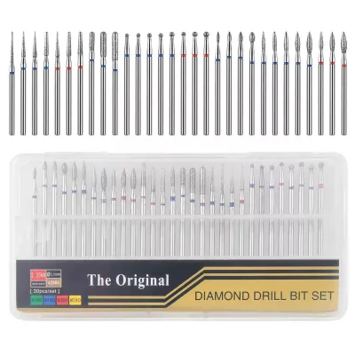 Blue Label Professional Alloy Bur Diamond Drill Bit Set 30-Piece for Dental and Nail Art