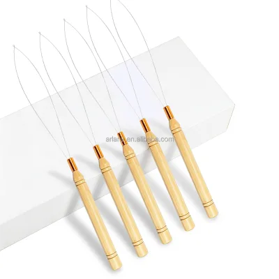 ARLANY Custom Logo Practical Wooden Handle Threading Hair Loop Tool for Professional Micro Bead Hair Extensions Salon Daily Use