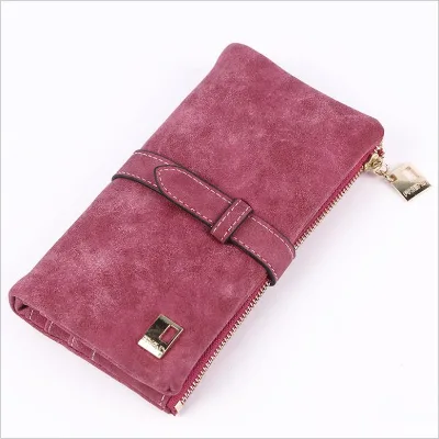 Yiwu Bag Factory Women Long Wallets Fashion Retro Frosted Ladies Long Buckle Double Fold Purse