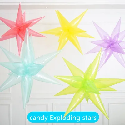 Starburst Cone Mylar Balloons, Candy Explosion Star Foil Balloons, Point Star Balloons for Birthday Party Supplies